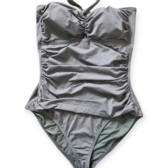 Tommy Bahama Bandeau Halter  One Piece Swimsuit, Gray, Size 16 - Picture 2 of 11